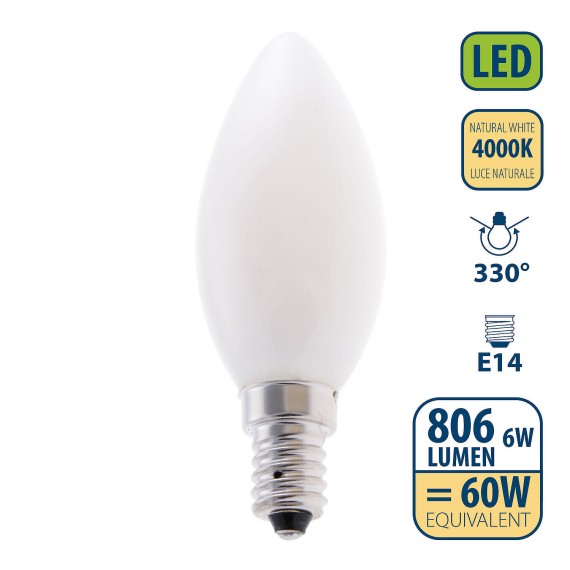 Opal Filament LED Bulb, Olive C35, 6W/806lm,...