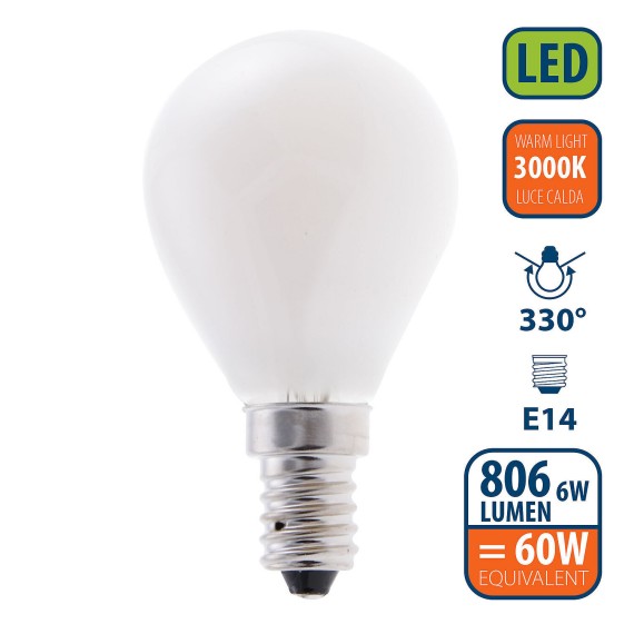Opal Filament LED Bulb, P45 Sphere, 6W/806lm,...