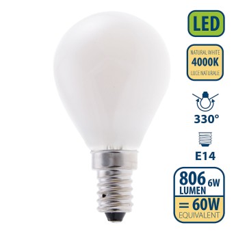 Opal Filament LED Bulb, P45 Sphere, 6W/806lm, E14 Base,... 2