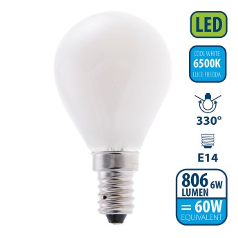 Opal Filament LED Bulb, P45 Sphere, 6W/806lm, E14 Base,... 2