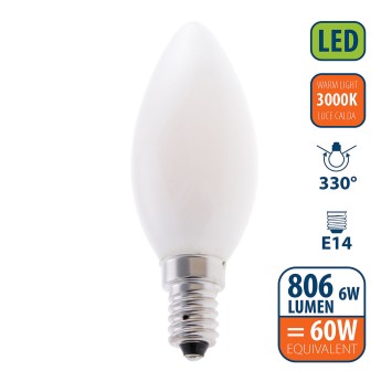 Opal Filament LED Bulb, Olive C35, 6W/806lm, E14 Base, 3000K 2