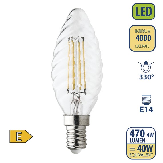 Lampadina LED a filamento, "Tortiglione" C35,...
