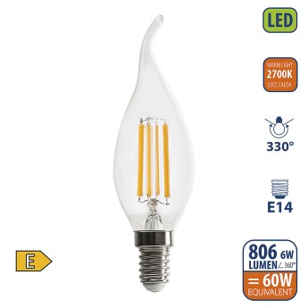 LED Filament Bulb, "Wind Gust" C35, 6W/806lm, E14 Base,... 2
