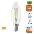 LED filament bulb, "Tortiglione" C35, 6W/806lm, E14 base, 2700K