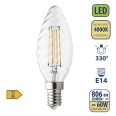 LED filament bulb, "Tortiglione" C35, 6W/806lm, E14 base, 4000K