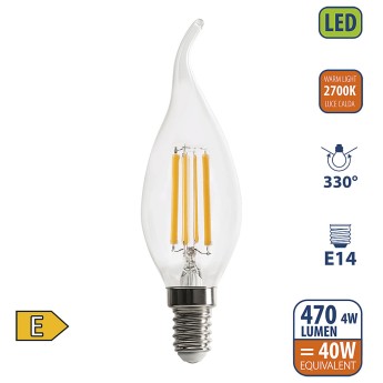 LED Filament Bulb, "Wind Gust" C35, 4W/470lm, E14 Base,... 2