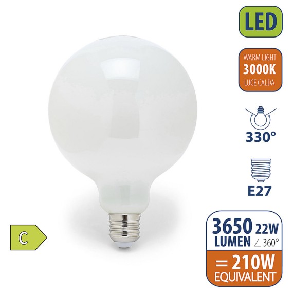 Ampoule LED à filament opale, globe G125, 22...