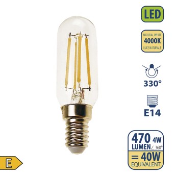 LED Filament Bulb, Tubular T25, 4W/470lm, E14 Base, 4000K 2