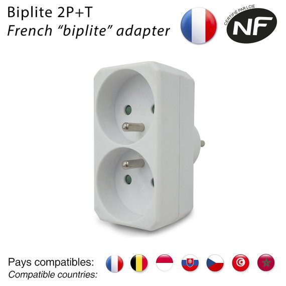 Biplite frontale con 2 prese francesi 2P+T 16A