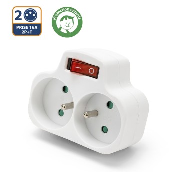 French power strip with 2 inputs 2P+T 16A with switch 2