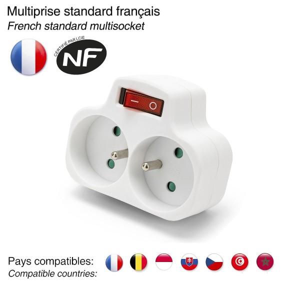 French power strip with 2 inputs 2P+T 16A with...