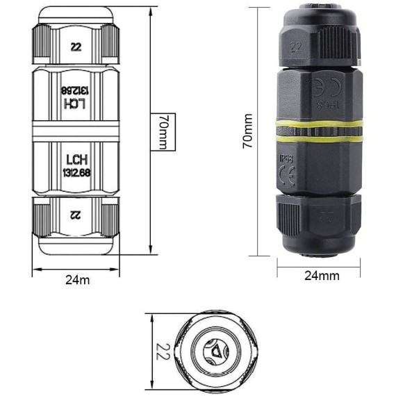 Conector de unión impermeable de 3 pines, IP68