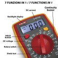 7-in-1-Digitaltester mit Messspitzen, Schutzgehäuse und hintergrundbeleuchtetem Display