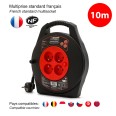 Enrollador de cable doméstico de 10 metros con 4 enchufes estándar francés 2P+T 16A, cable H05VV-F3G1.0MM2, NF, CE