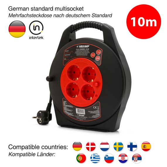 Domestic cable reel 4 standard Schuko sockets,...