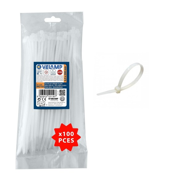 Fascette bianche in nylon 2,5x200 - 100pz