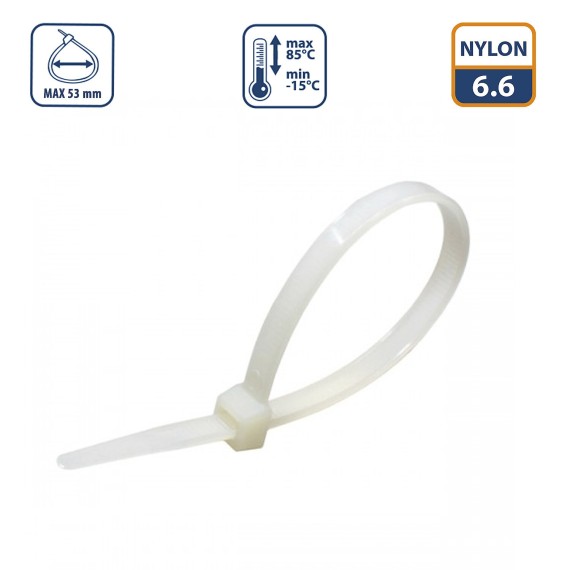 White nylon cable ties 4.8x200 - 100pcs