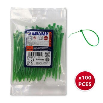 Green nylon cable ties 2.5x100 - 100pcs 2