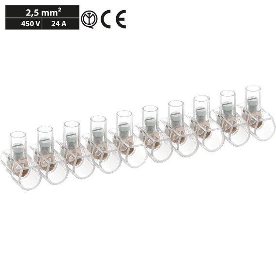Single-pole terminals 2.5mm2, 10-pole strip