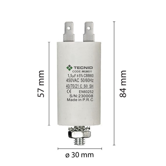 Starting capacitor for electric motors, 450V,...