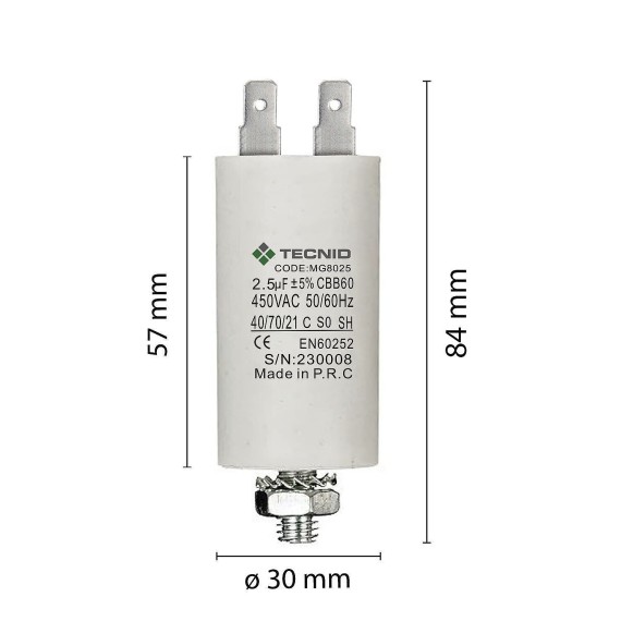 Starting capacitor for electric motors, 450V,...