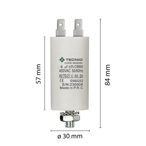 Starting capacitor for electric motors, 450V,...