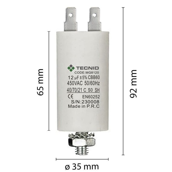 Starting capacitor for electric motors, 450V,...