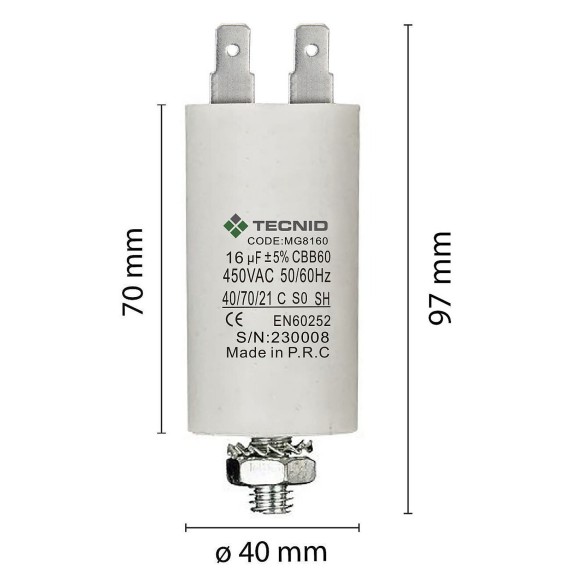 Starting capacitor for electric motors, 450V,...
