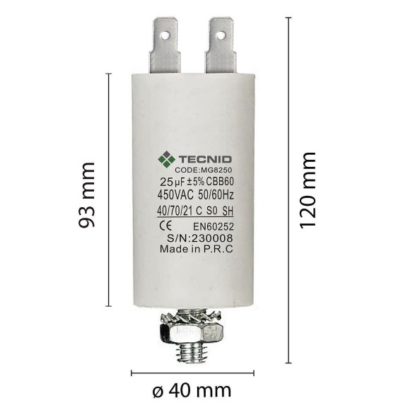 Starting capacitor for electric motors, 450V,...
