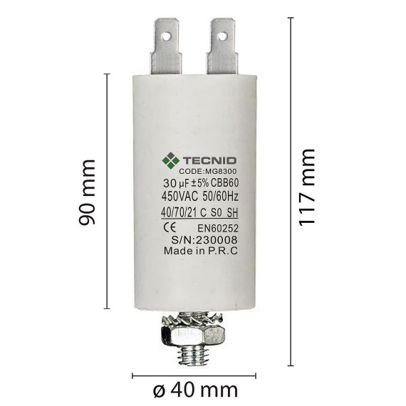 Starting capacitor for electric motors, 450V,...