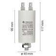 Starting capacitor for electric motors, 450V, capacity: 30µF, 4 pin / M8