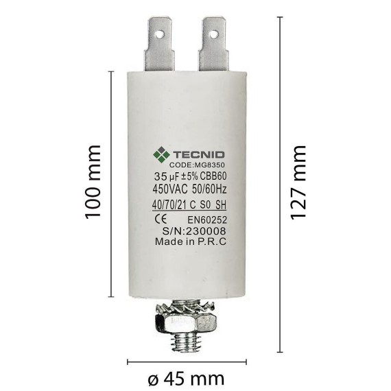 Starting capacitor for electric motors, 450V,...