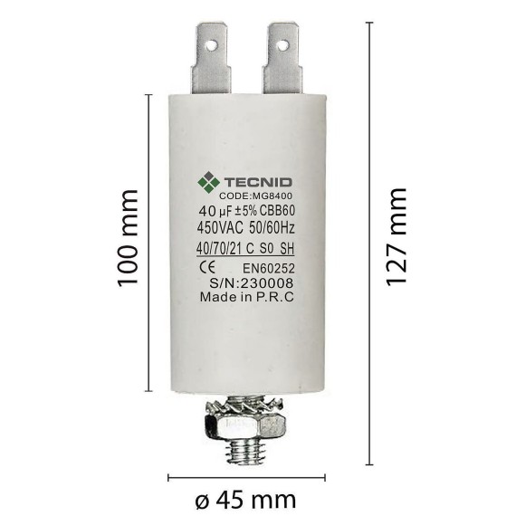 Starting capacitor for electric motors, 450V,...