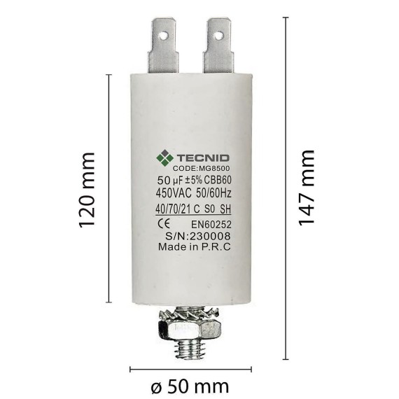 Starting capacitor for electric motors, 450V,...