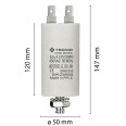 Starting capacitor for electric motors, 450V, capacity: 50µF, 4 pin / M8