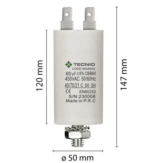 Starting capacitor for electric motors, 450V,...