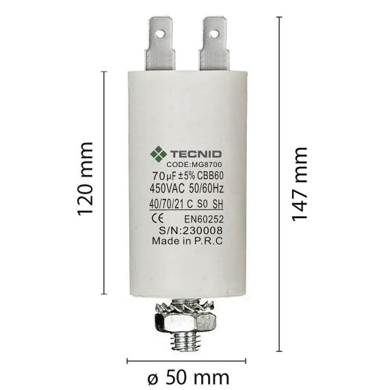 Anlaufkondensator für Elektromotoren, 450 V,...