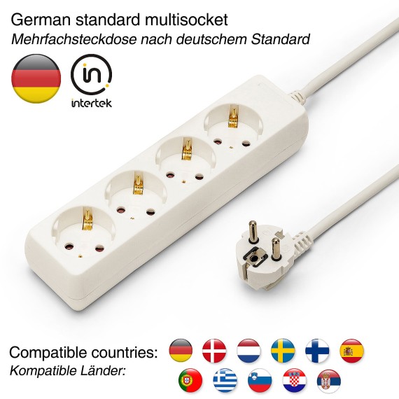 Standard Schuko 4x16A power strip, 1m long...
