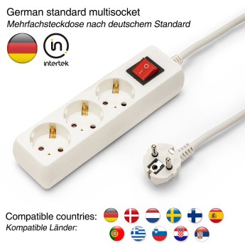 Standard Schuko 3x16A power strip, with switch, 1m long... 2