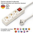 Standard Schuko 3x16A power strip, with switch, 1m long cable, H05VV-F3G1.0MM2, CE