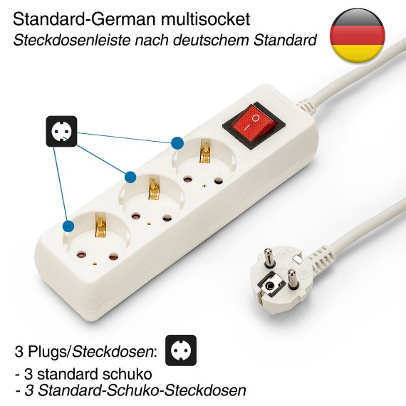Standard Schuko 3x16A power strip, with switch,...