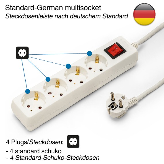 Standard Schuko x16A power strip, with switch,...