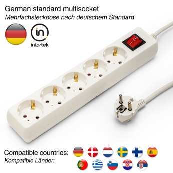 Standard Schuko 5x16A power strip, with switch, 1m long... 2