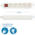 Standard Schuko 5x16A power strip, with switch, 1m long cable, H05VV-F3G1.0MM2, CE