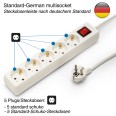 Standard Schuko 5x16A power strip, with switch, 1m long cable, H05VV-F3G1.0MM2, CE