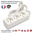 Regleta francesa 3x16A, cable de 1 m, H05VV-F3G1.0MM2, CE, NF