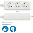 Regleta francesa 3x16A, cable de 1 m, H05VV-F3G1.0MM2, CE, NF