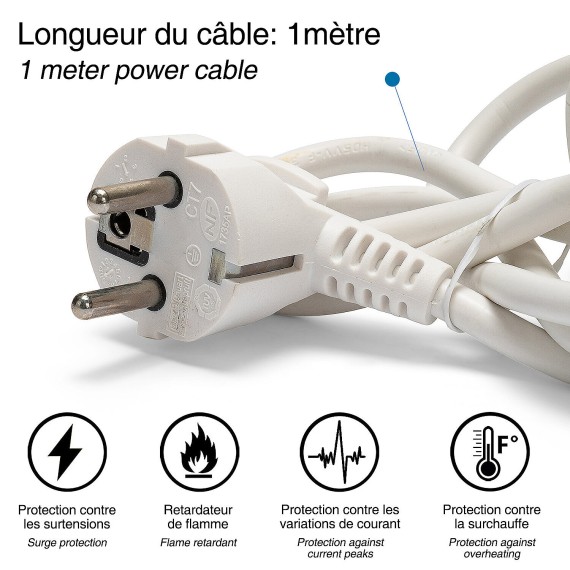 Regleta francesa 3x16A, cable de 1 m,...