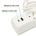 French power strip with 3 2P+T outlets and 2 USB ports. 1.5m cable.