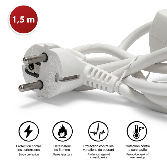 French power strip with 3 2P+T outlets and 2...